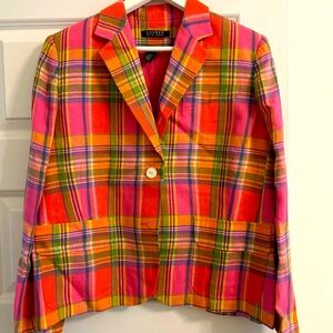 LAUREN by RALPH LAUREN PLAID JACKET BLAZER 100% LINEN - NWOT